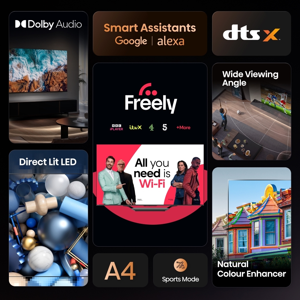 Hisense 32A4QTUK 32" DLED Smart Television, HD Ready, Black, F Rated