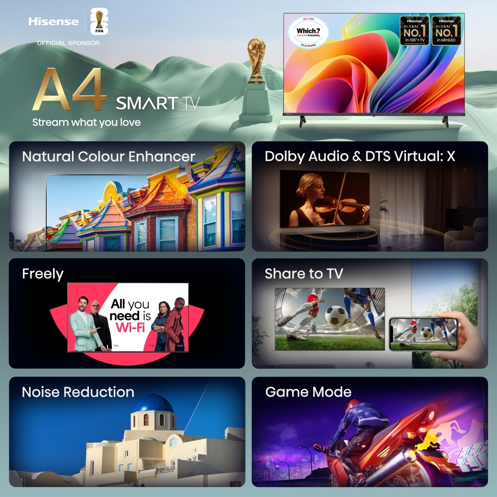 Hisense 32A4STUK 32" DLED Smart Television, Full HD, Black, F Rated