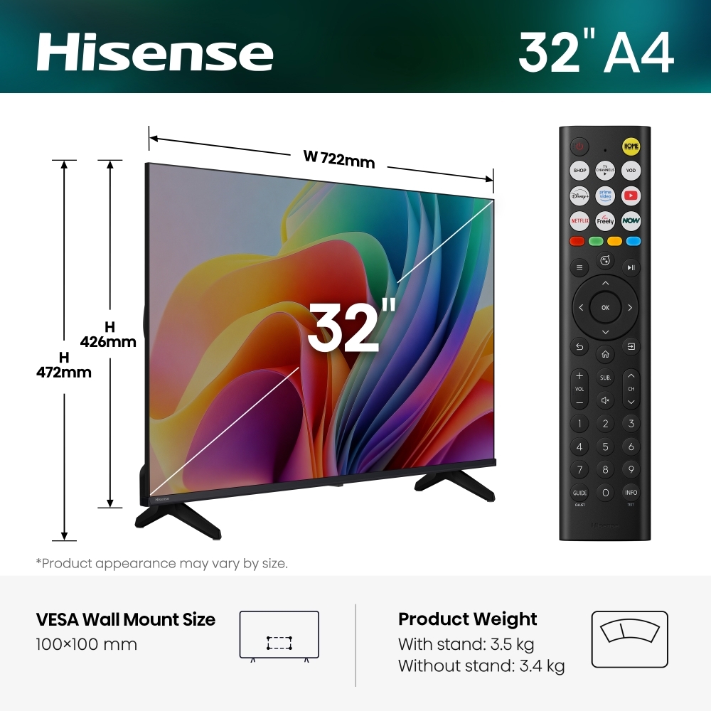 Hisense 32A4STUK 32" DLED Smart Television, Full HD, Black, F Rated