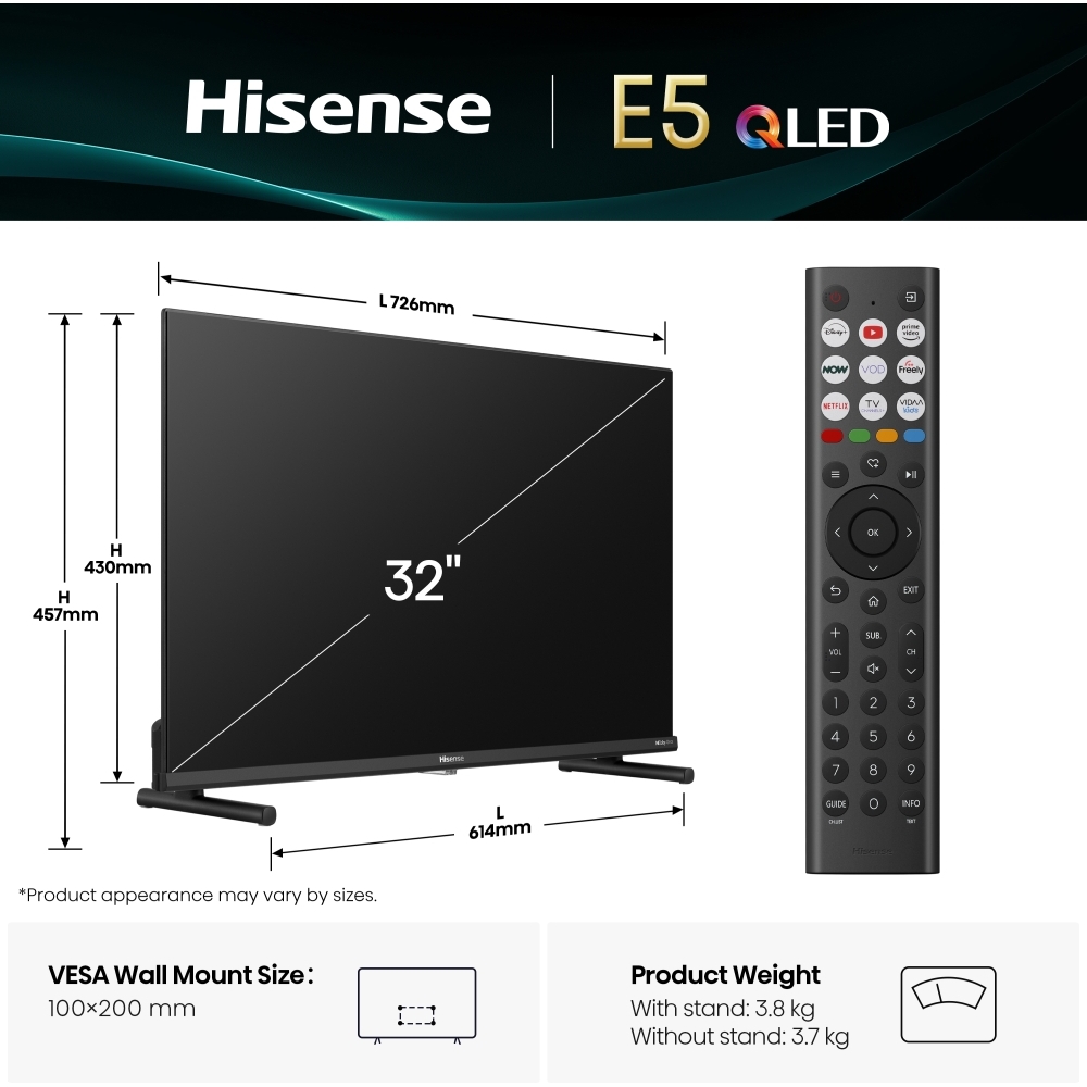 Hisense 32E5QTUK 32" QLED Smart Television, Full HD, Black, F Rated