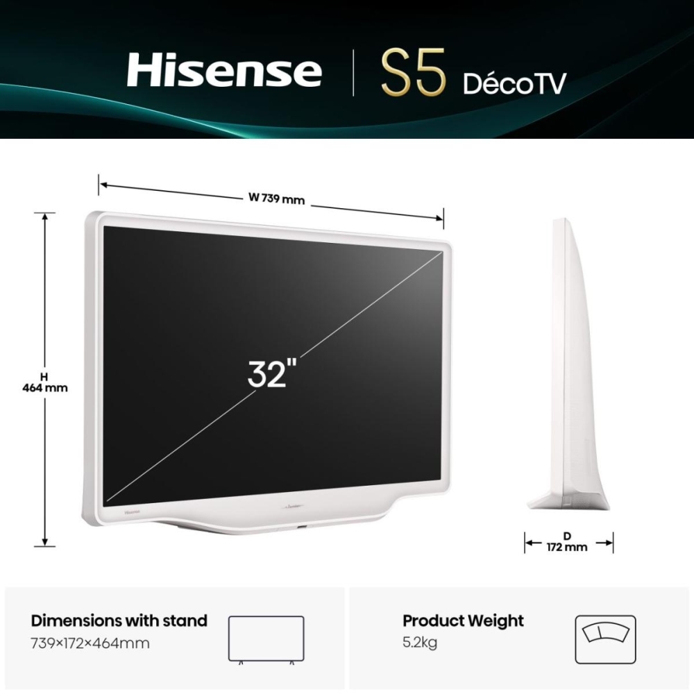 Hisense 32S5QTUK 32" QLED Smart Television, Full HD, White, E Rated