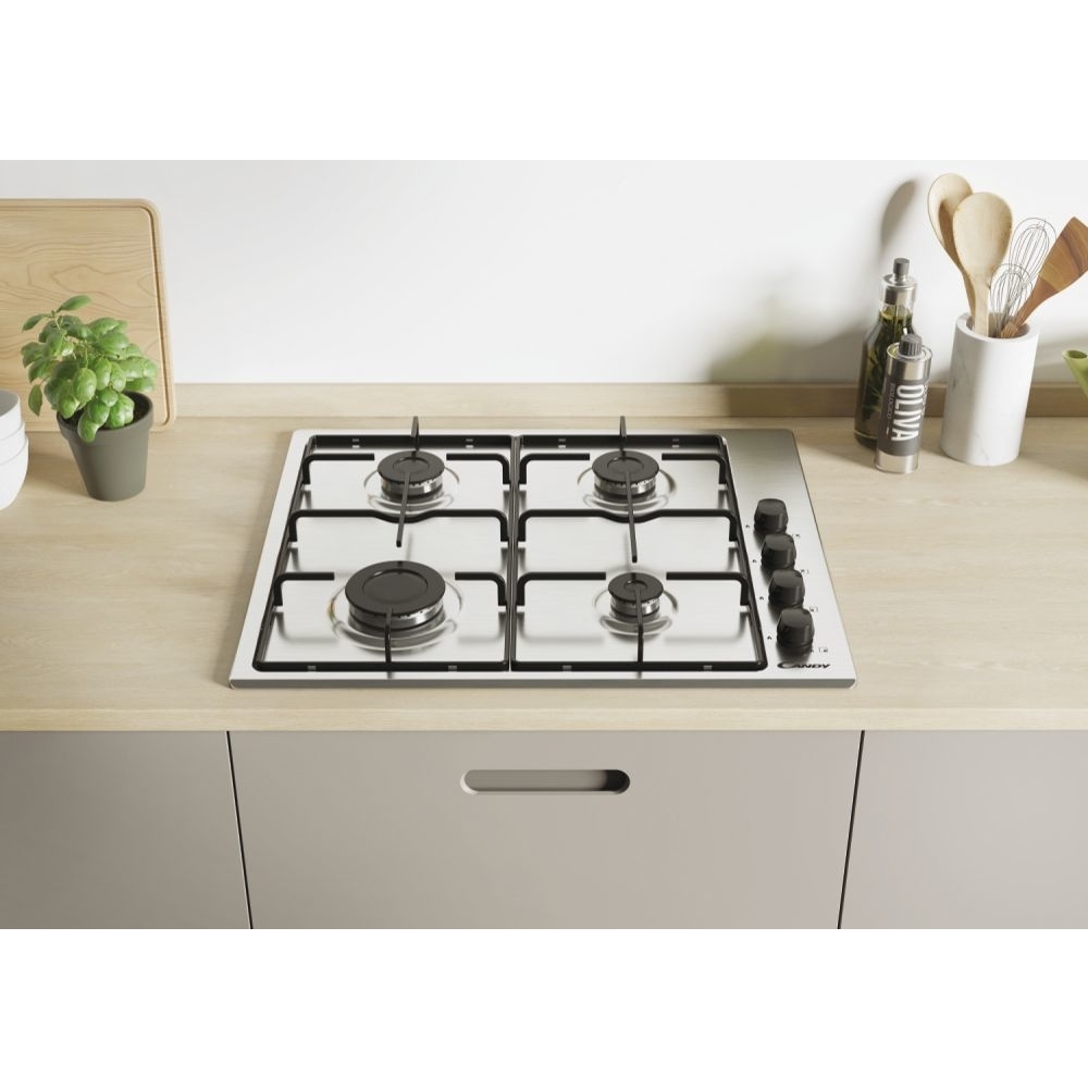 Candy CHW6LBX 60cm 4 Burner Gas Hob, Stainless Steel