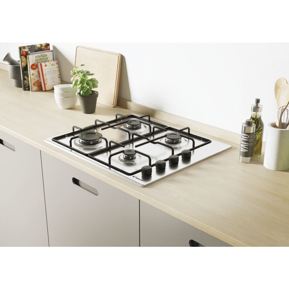 Candy CHW6LBX 60cm 4 Burner Gas Hob, Stainless Steel