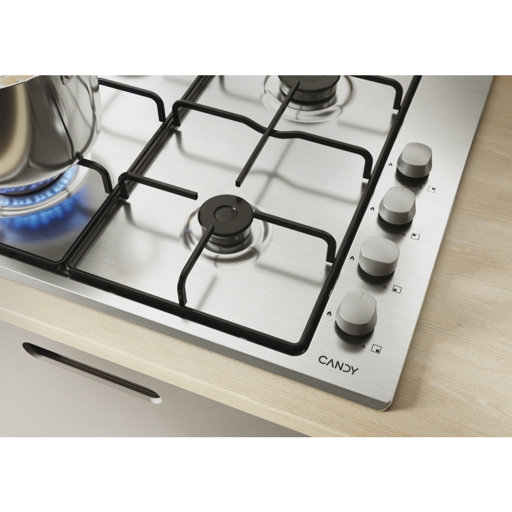 Candy CHW6LX 60cm 4 Burner Gas Hob, Stainless Steel