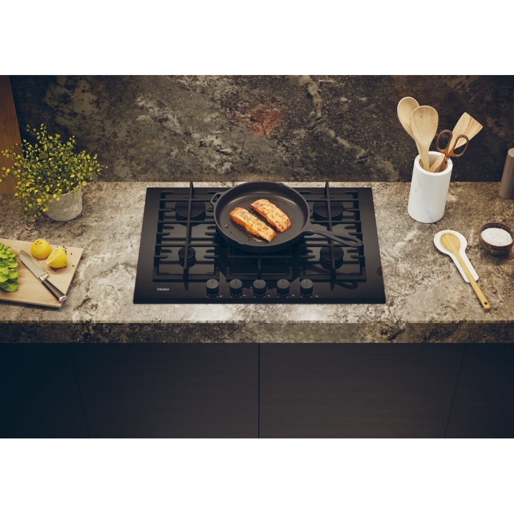 Haier HAVG75TBBP 75cm 5 Burner Gas Hob, Black