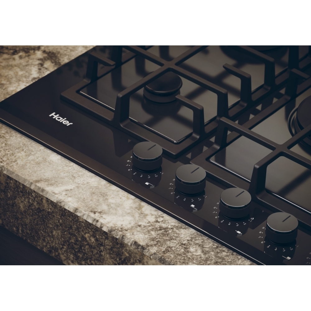 Haier HAVG75TBBP 75cm 5 Burner Gas Hob, Black