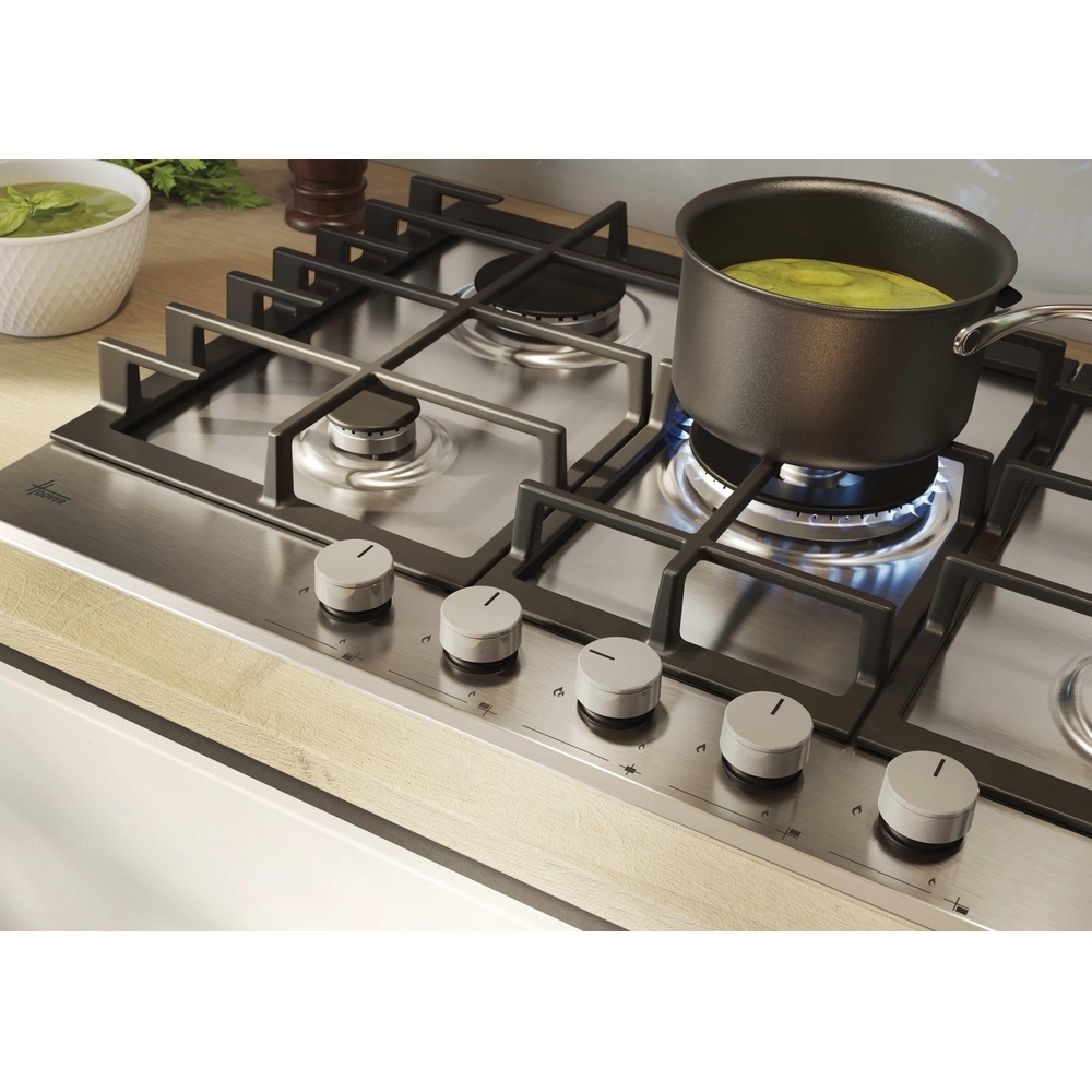 Hoover HGH75WC3X 75cm 5 Burner Gas Hob, Stainless Steel