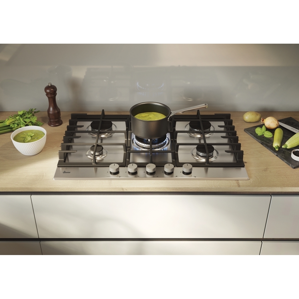 Hoover HGH75WC3X 75cm 5 Burner Gas Hob, Stainless Steel