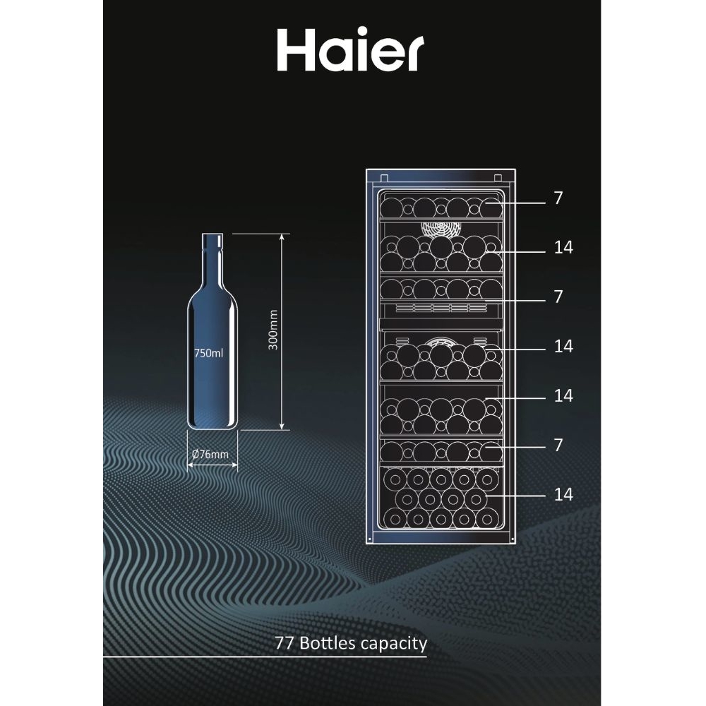 Haier HWS77GDAU1 Wine Cooler, Black, G Rated