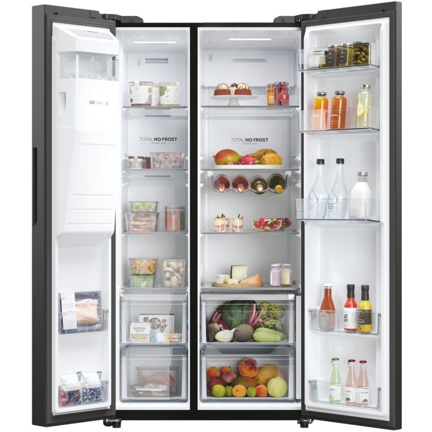 Haier HSW59F18EIPT American Fridge Freezer, Slate Black,  Plumbed, E Rated