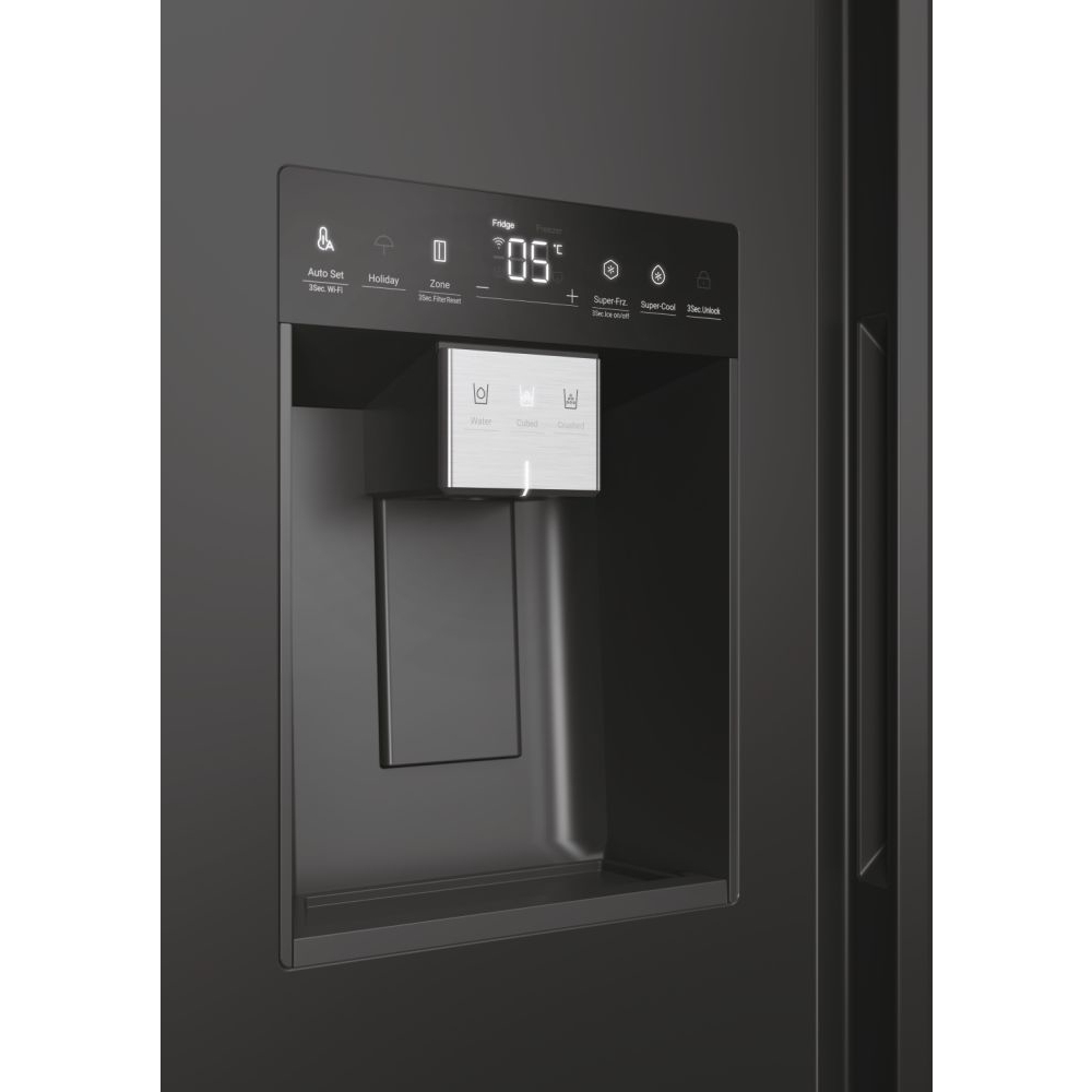 Haier HSW59F18EIPT American Fridge Freezer, Slate Black,  Plumbed, E Rated