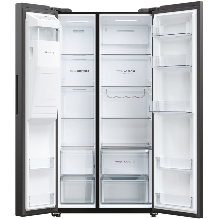 Haier HSW59F18EIPT American Fridge Freezer, Slate Black,  Plumbed, E Rated