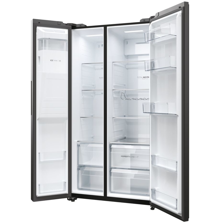 Haier HSW59F18EIPT American Fridge Freezer, Slate Black,  Plumbed, E Rated