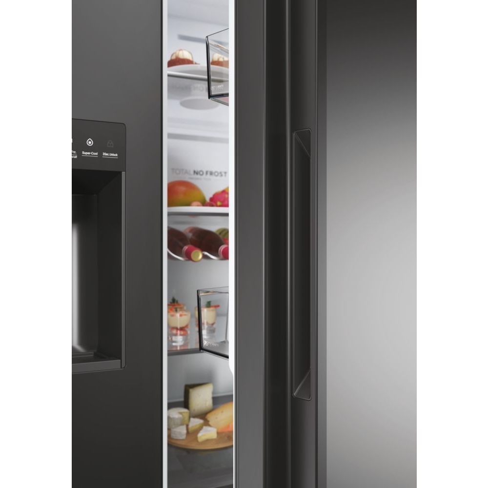Haier HSW59F18EIPT American Fridge Freezer, Slate Black,  Plumbed, E Rated