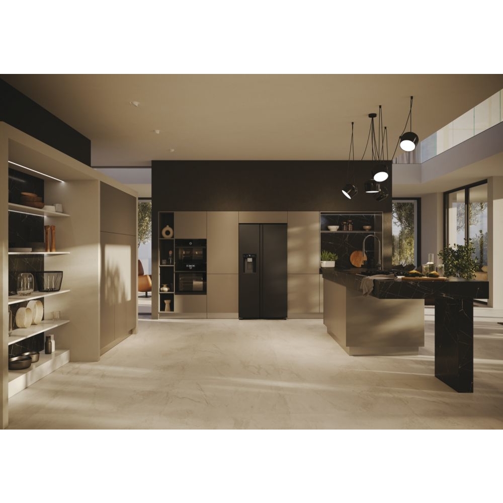 Haier HSW59F18EIPT American Fridge Freezer, Slate Black,  Plumbed, E Rated