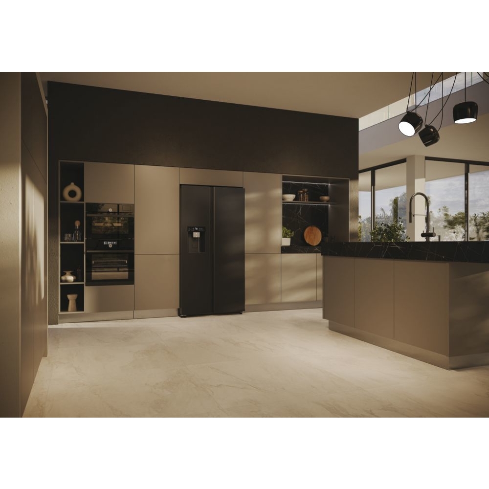 Haier HSW59F18EIPT American Fridge Freezer, Slate Black,  Plumbed, E Rated