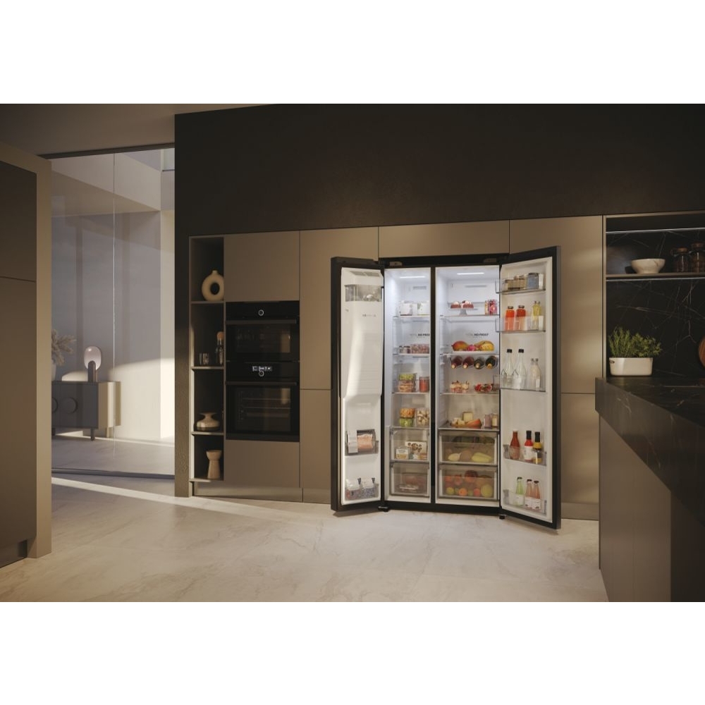 Haier HSW59F18EIPT American Fridge Freezer, Slate Black,  Plumbed, E Rated