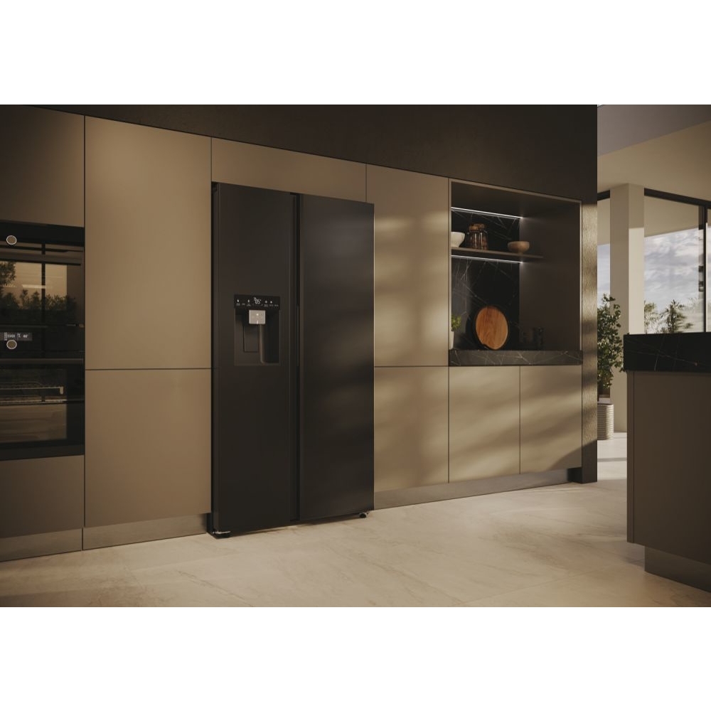 Haier HSW59F18EIPT American Fridge Freezer, Slate Black,  Plumbed, E Rated