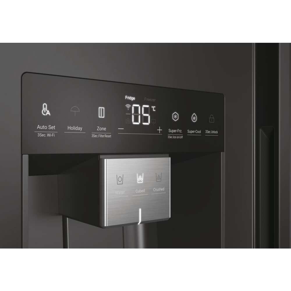 Haier HSW59F18EIPT American Fridge Freezer, Slate Black,  Plumbed, E Rated