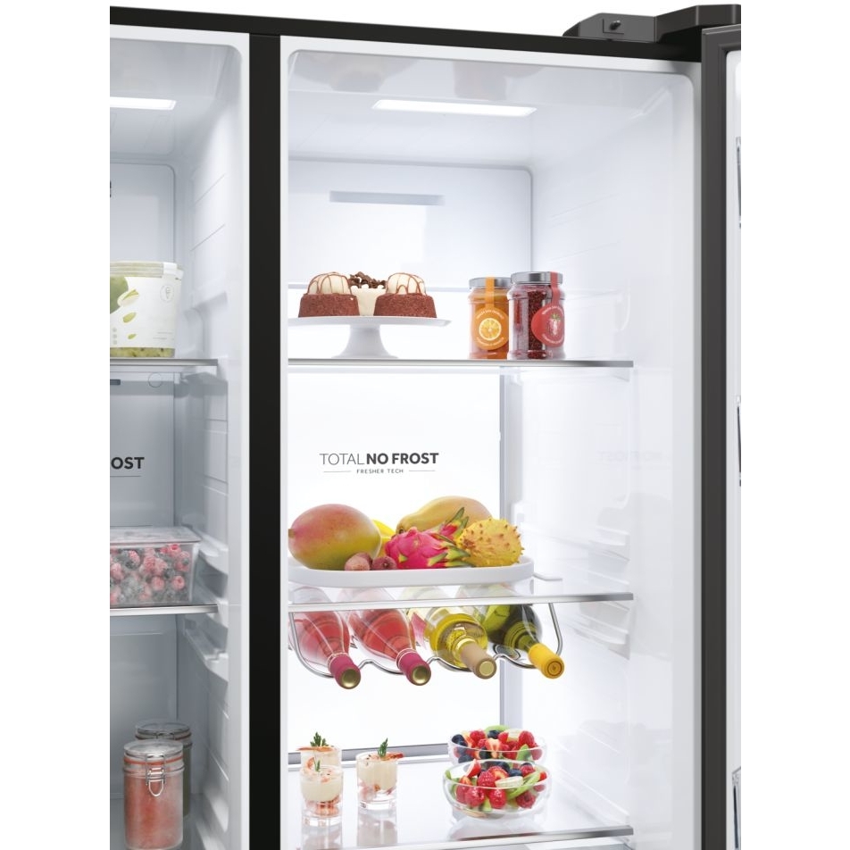 Haier HSW79F18DIPT American Fridge Freezer,  Plumbed, Black, D Rated