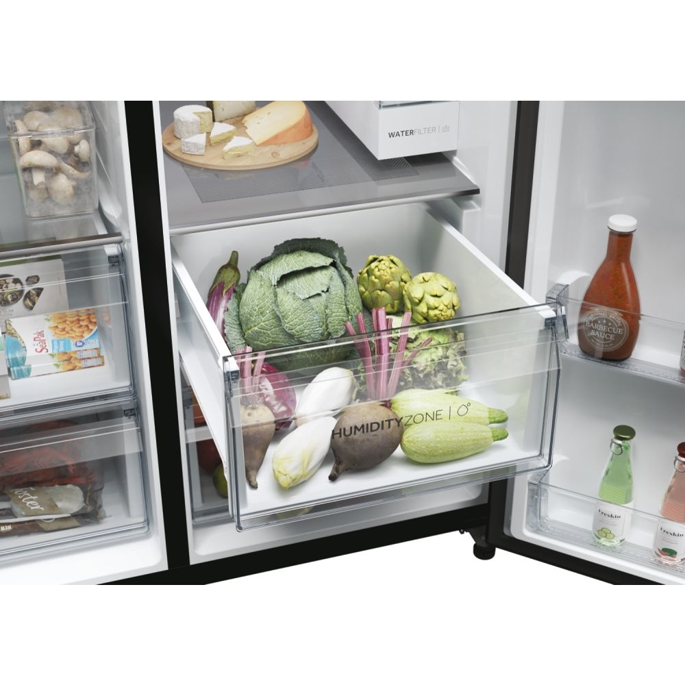 Haier HSW79F18DIPT American Fridge Freezer,  Plumbed, Black, D Rated