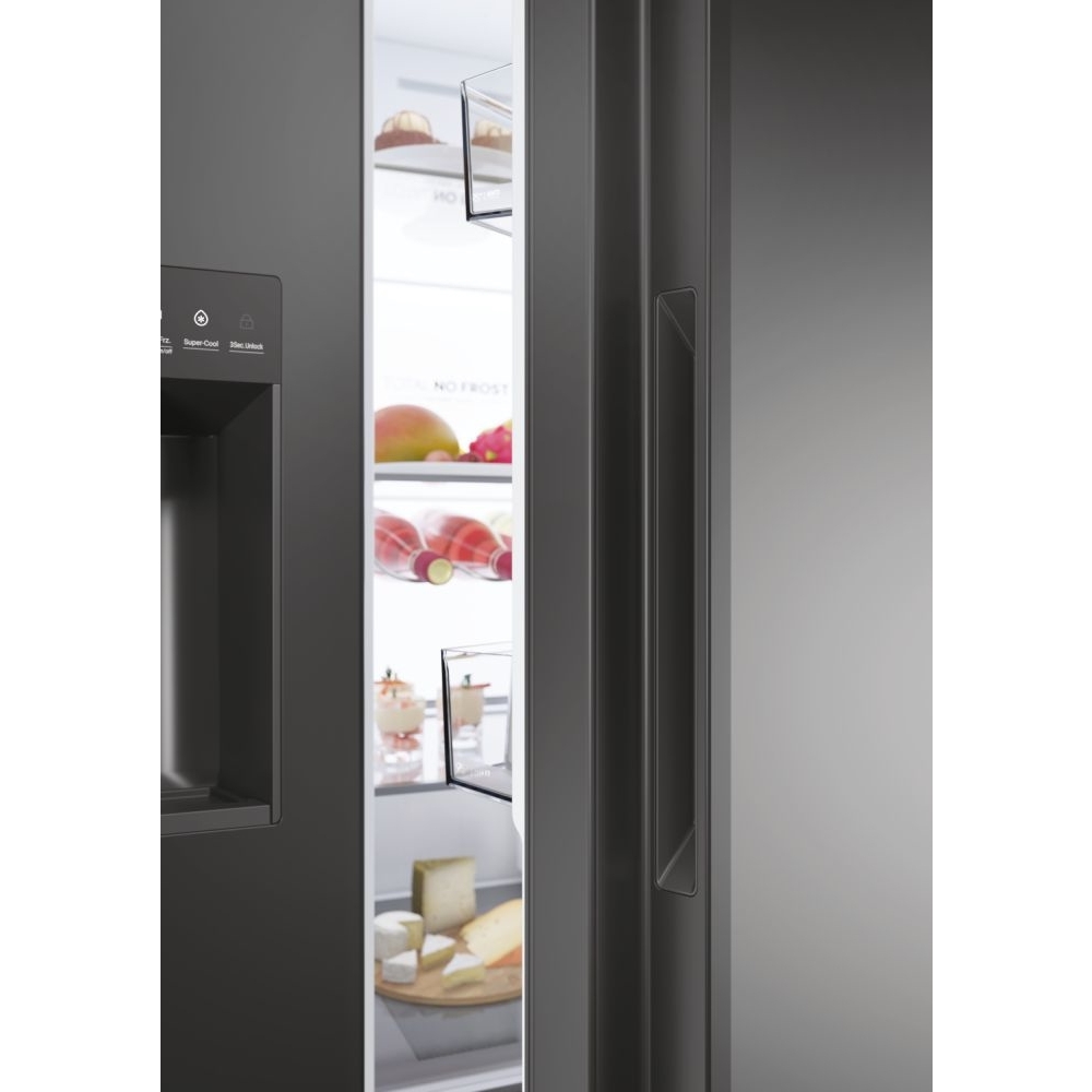 Haier HSW79F18DIPT American Fridge Freezer,  Plumbed, Black, D Rated