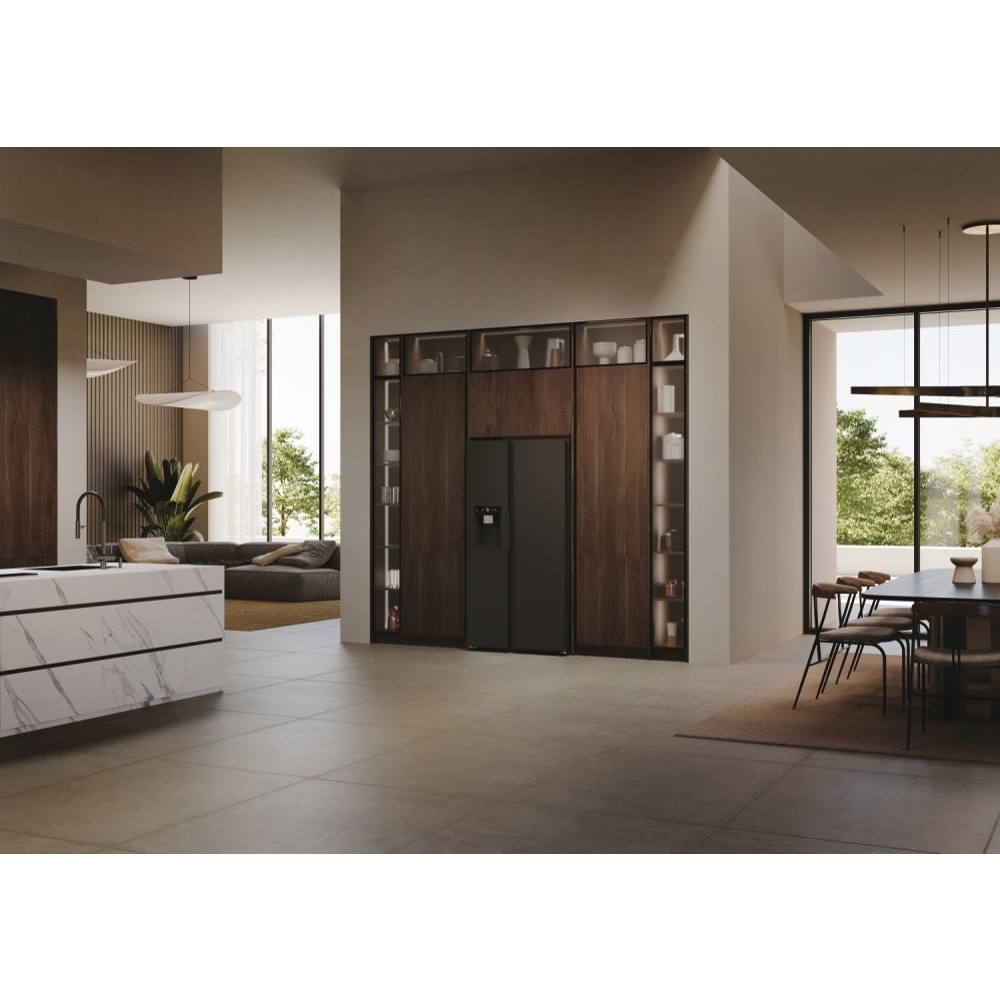 Haier HSW79F18DIPT American Fridge Freezer,  Plumbed, Black, D Rated