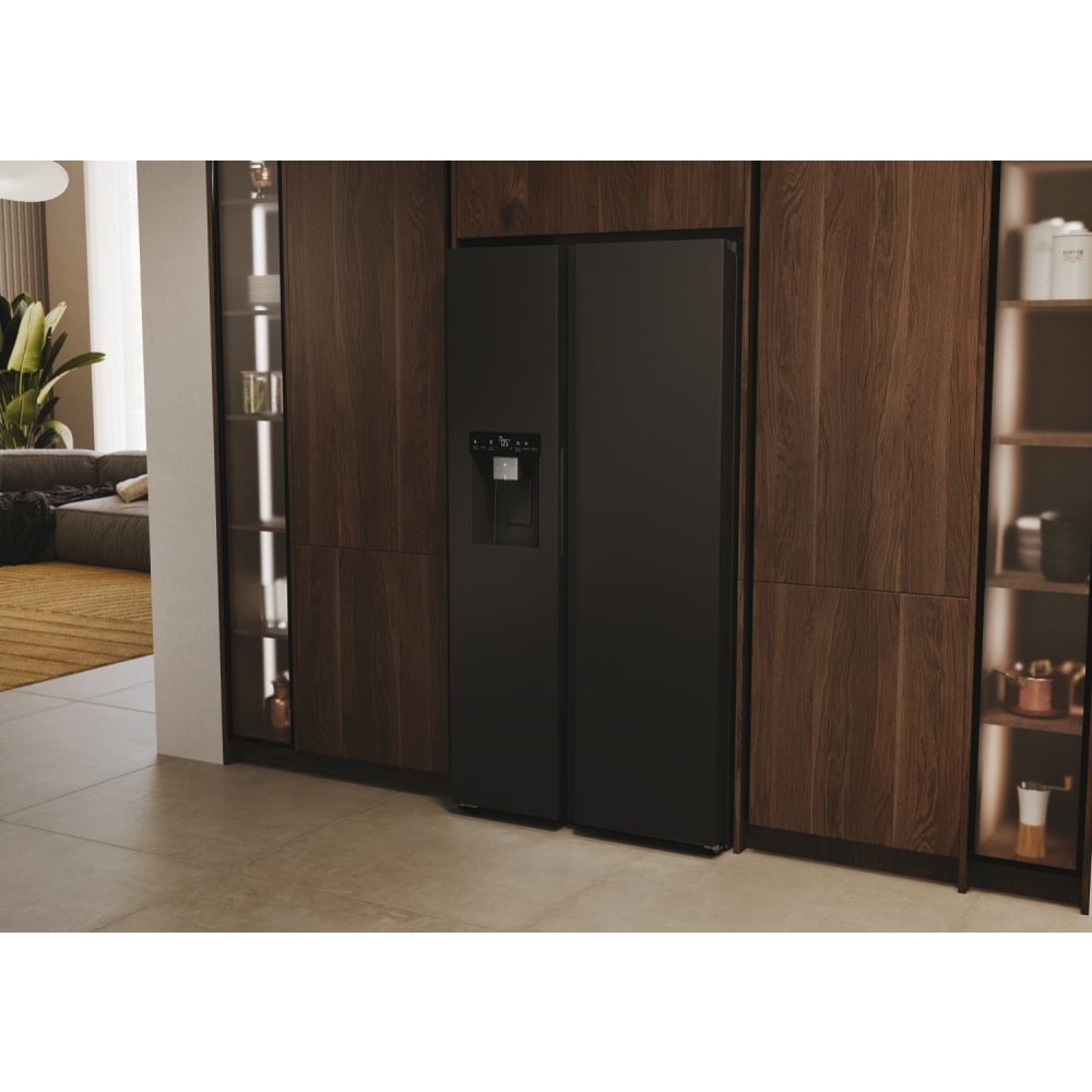 Haier HSW79F18DIPT American Fridge Freezer,  Plumbed, Black, D Rated