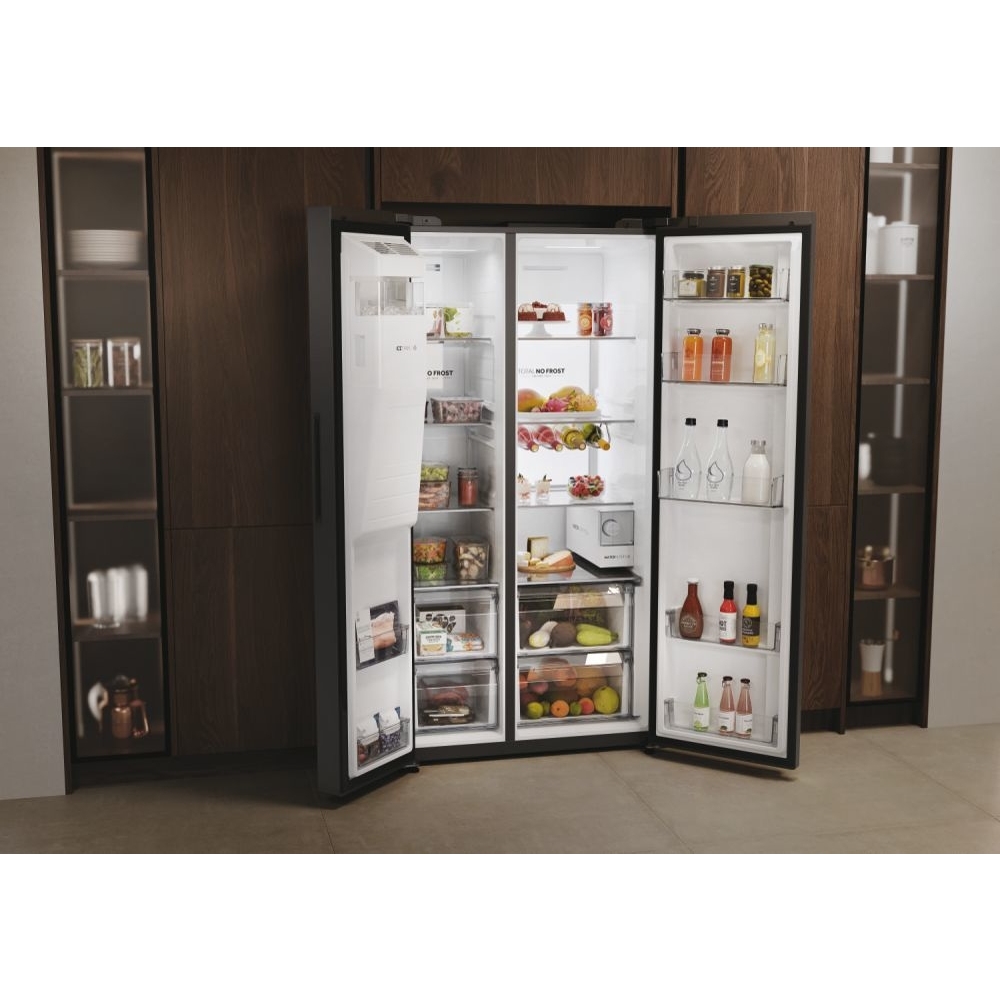 Haier HSW79F18DIPT American Fridge Freezer,  Plumbed, Black, D Rated