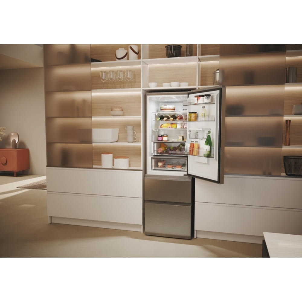 Haier HTW5618DWMG Total No Frost Fridge Freezer, 60/40, Stainless Steel, D Rated