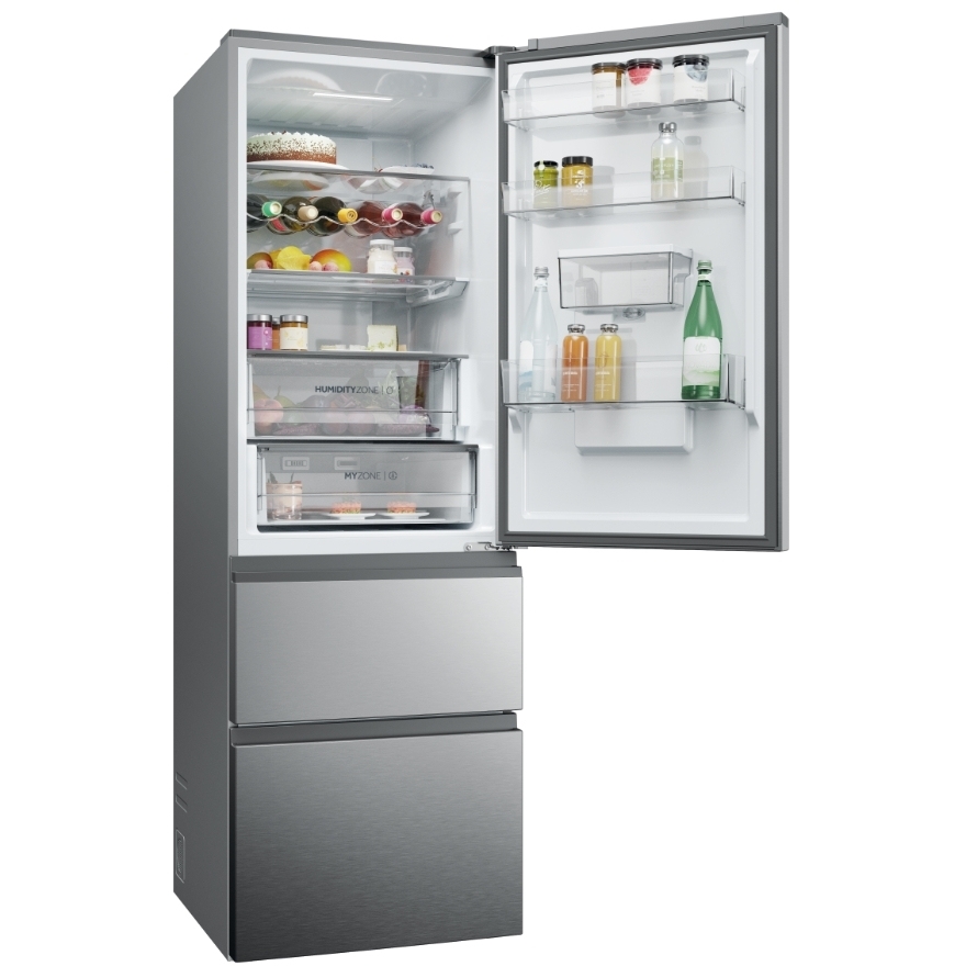 Haier HTW5618DWMG Total No Frost Fridge Freezer, 60/40, Stainless Steel, D Rated