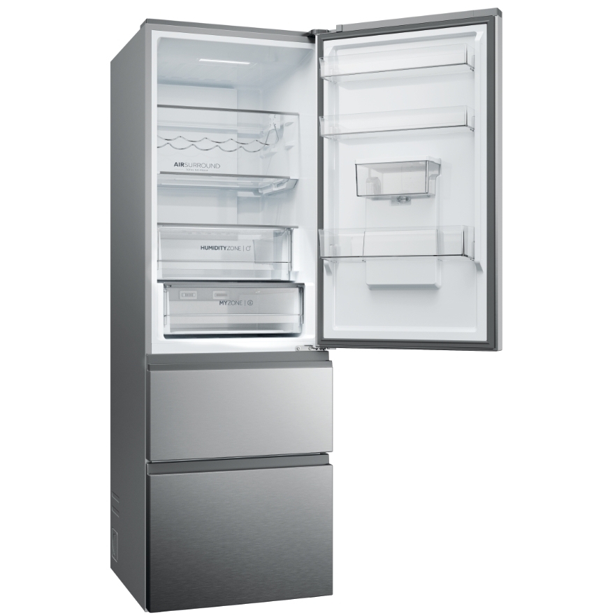 Haier HTW5618DWMG Total No Frost Fridge Freezer, 60/40, Stainless Steel, D Rated