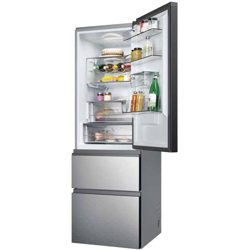 Haier HTW5618DWMG Total No Frost Fridge Freezer, 60/40, Stainless Steel, D Rated