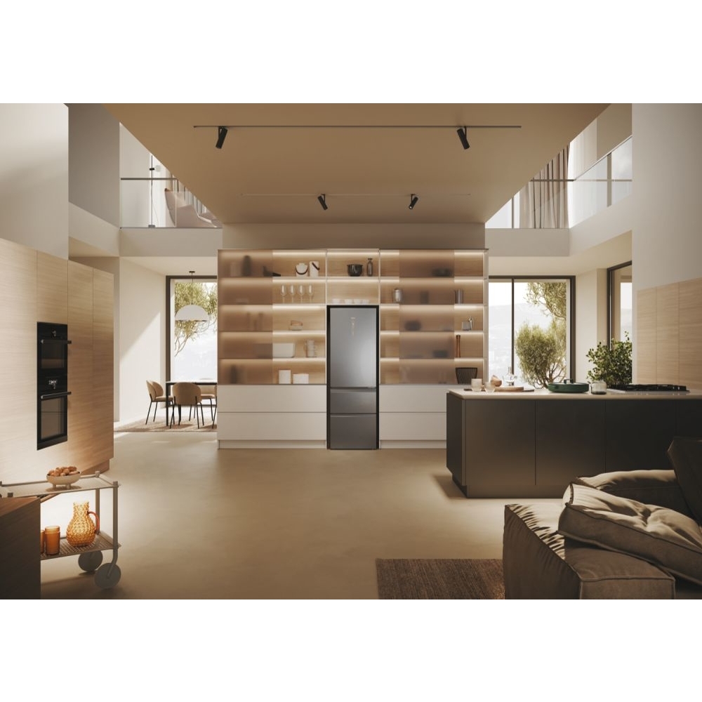 Haier HTW5618ENMG 3D 60 Series 5 Total No Frost Fridge Freezer, 60/40, Silver, E Rated