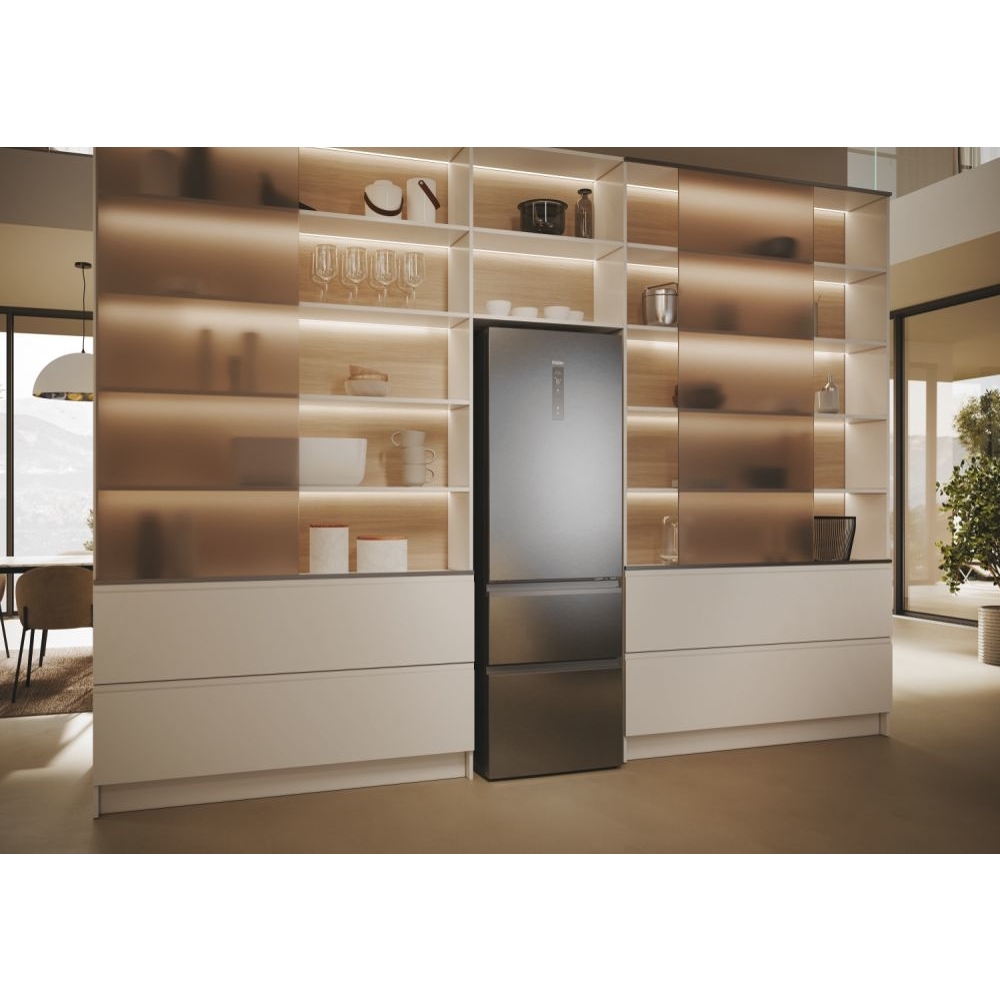 Haier HTW5618ENMG 3D 60 Series 5 Total No Frost Fridge Freezer, 60/40, Silver, E Rated