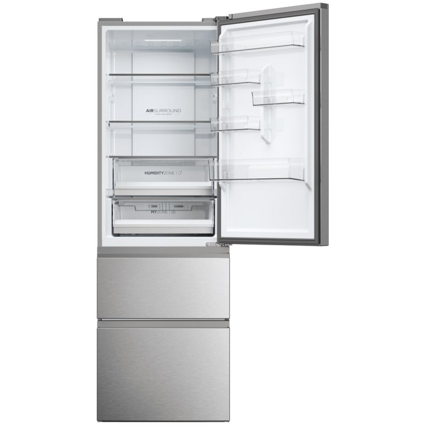 Haier HTW5618ENMG 3D 60 Series 5 Total No Frost Fridge Freezer, 60/40, Silver, E Rated