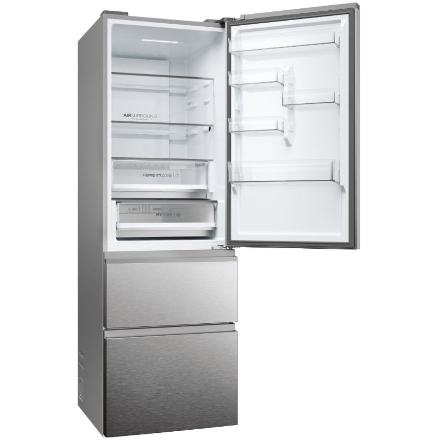 Haier HTW5618ENMG 3D 60 Series 5 Total No Frost Fridge Freezer, 60/40, Silver, E Rated