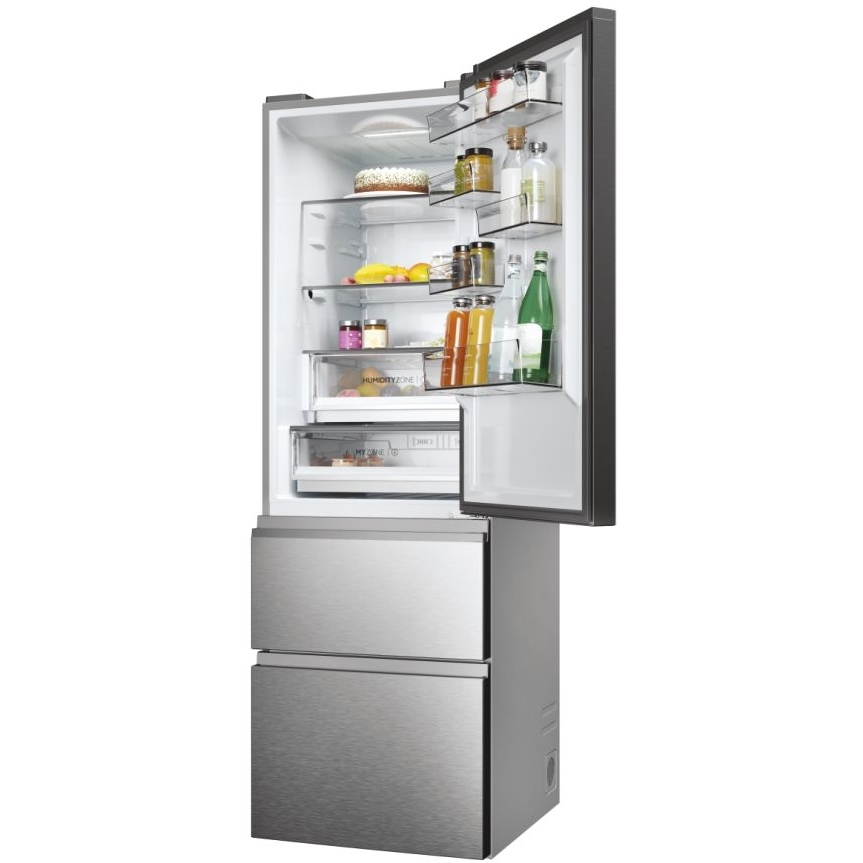 Haier HTW5618ENMG 3D 60 Series 5 Total No Frost Fridge Freezer, 60/40, Silver, E Rated