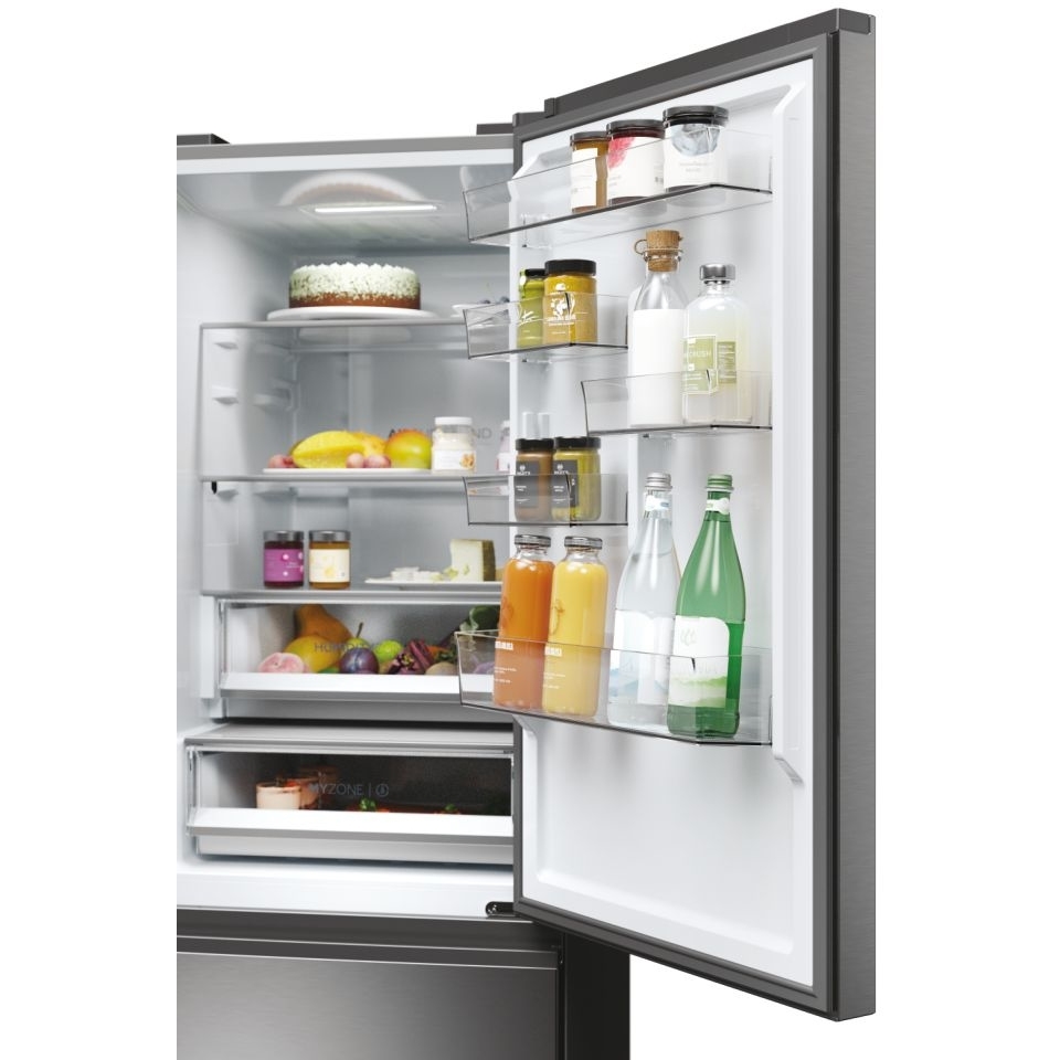Haier HTW5618ENMG 3D 60 Series 5 Total No Frost Fridge Freezer, 60/40, Silver, E Rated
