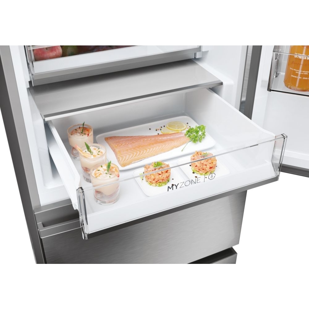 Haier HTW5618ENMG 3D 60 Series 5 Total No Frost Fridge Freezer, 60/40, Silver, E Rated