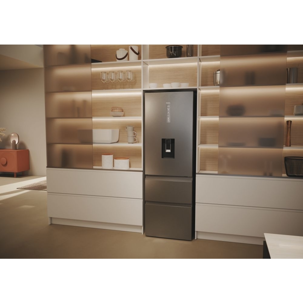 Haier HTW5618EWMG 3D 60 Series 5 Total No Frost Fridge Freezer, 60/40, Silver, E Rated