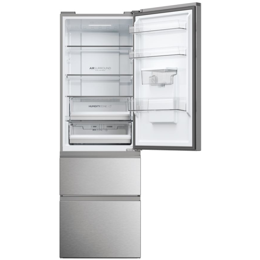 Haier HTW5618EWMG 3D 60 Series 5 Total No Frost Fridge Freezer, 60/40, Silver, E Rated