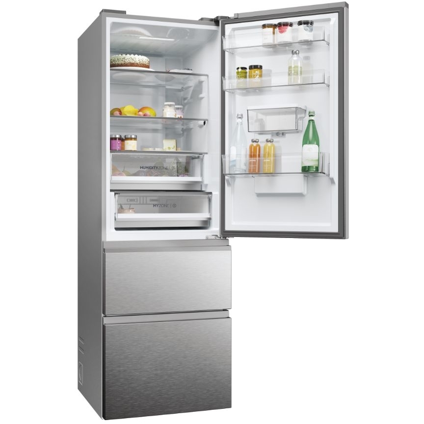 Haier HTW5618EWMG 3D 60 Series 5 Total No Frost Fridge Freezer, 60/40, Silver, E Rated