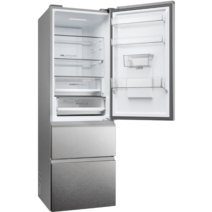 Haier HTW5618EWMG 3D 60 Series 5 Total No Frost Fridge Freezer, 60/40, Silver, E Rated