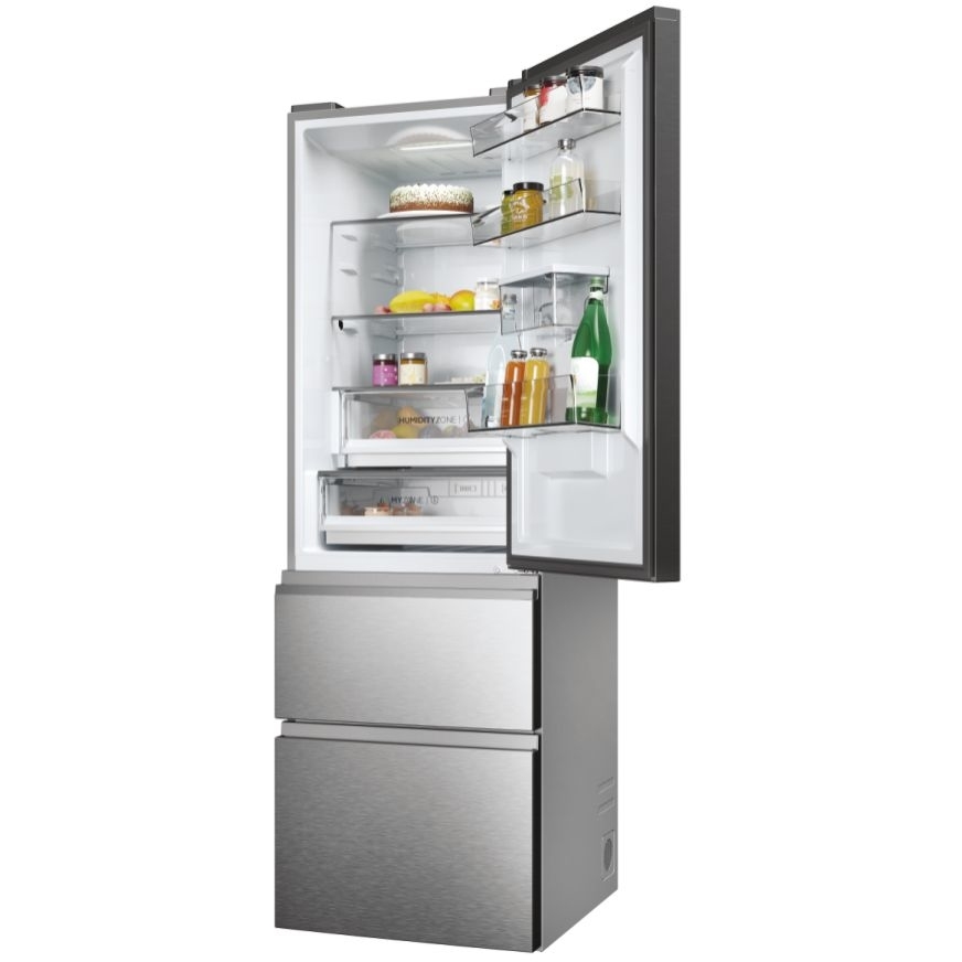 Haier HTW5618EWMG 3D 60 Series 5 Total No Frost Fridge Freezer, 60/40, Silver, E Rated