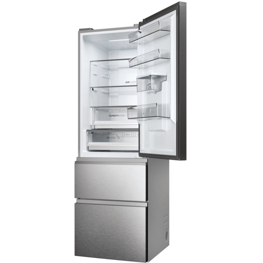 Haier HTW5618EWMG 3D 60 Series 5 Total No Frost Fridge Freezer, 60/40, Silver, E Rated
