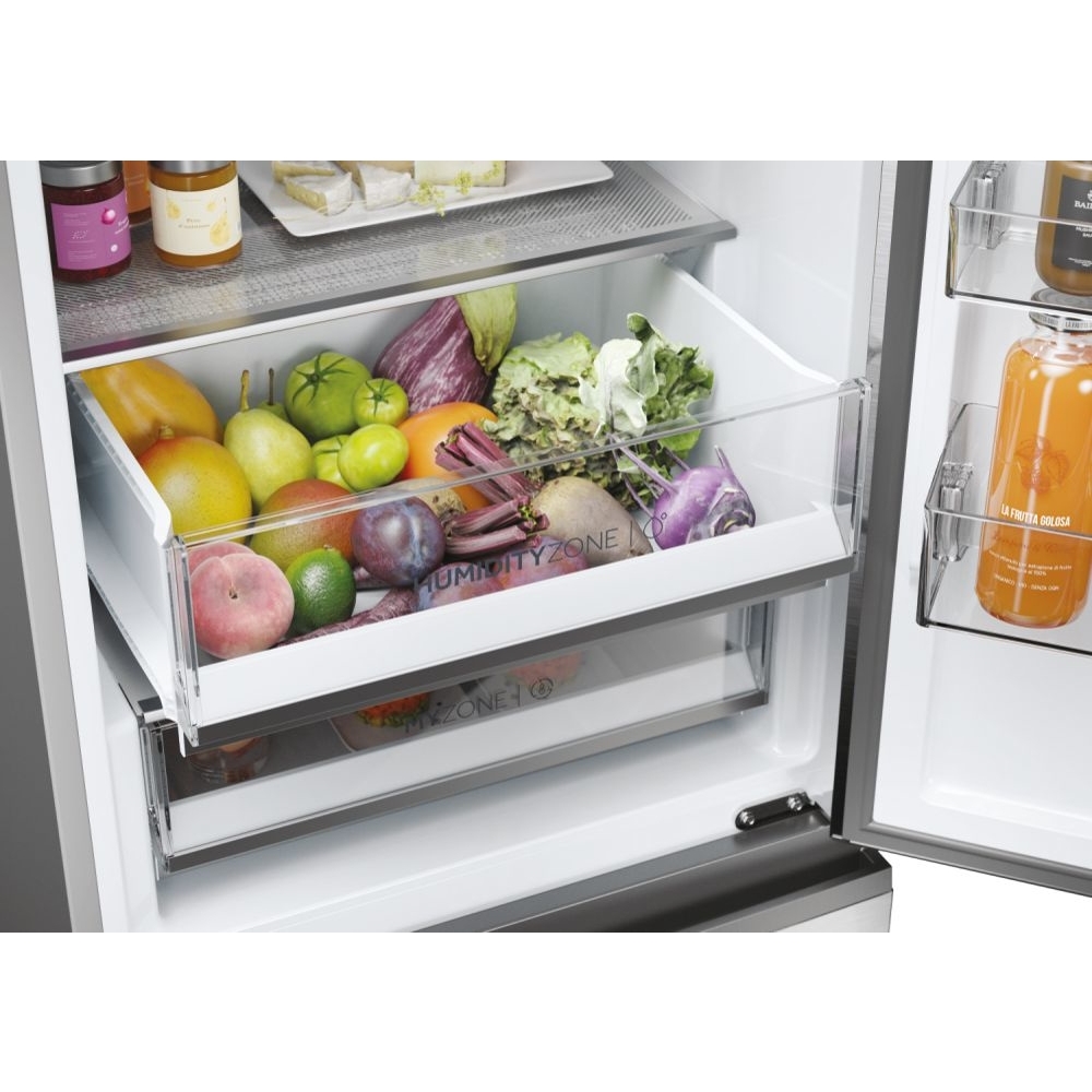 Haier HTW5618EWMG 3D 60 Series 5 Total No Frost Fridge Freezer, 60/40, Silver, E Rated