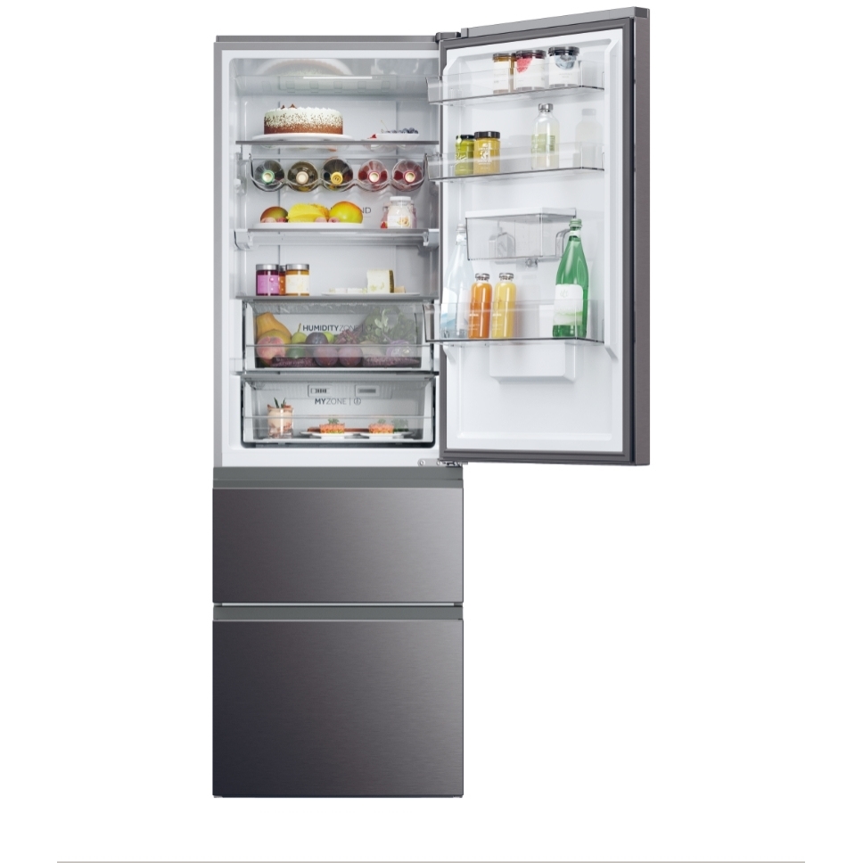 Haier HTW5618EWMP Total No Frost Fridge Freezer, 60/40, Grey, E Rated