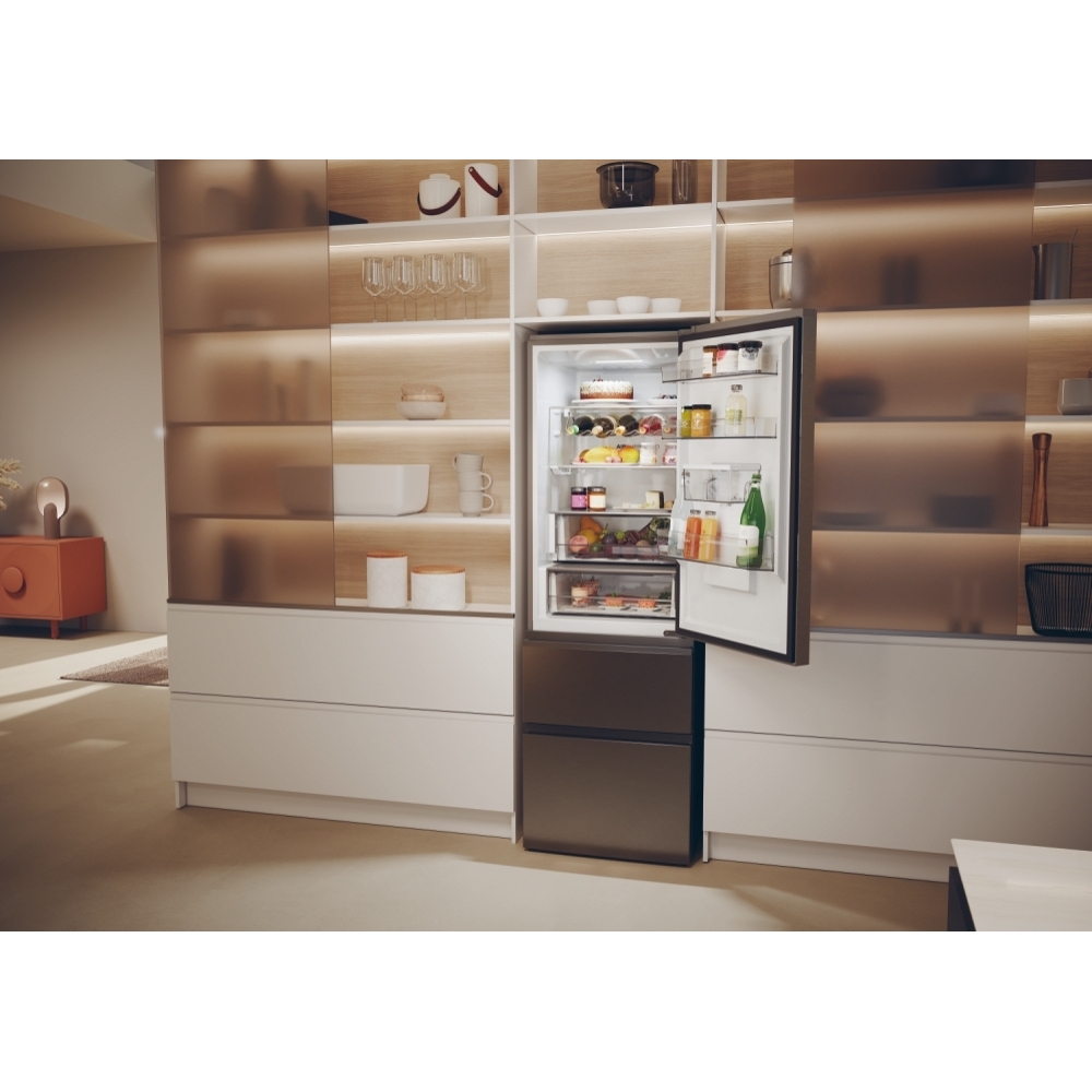 Haier HTW5618EWMP Total No Frost Fridge Freezer, 60/40, Grey, E Rated