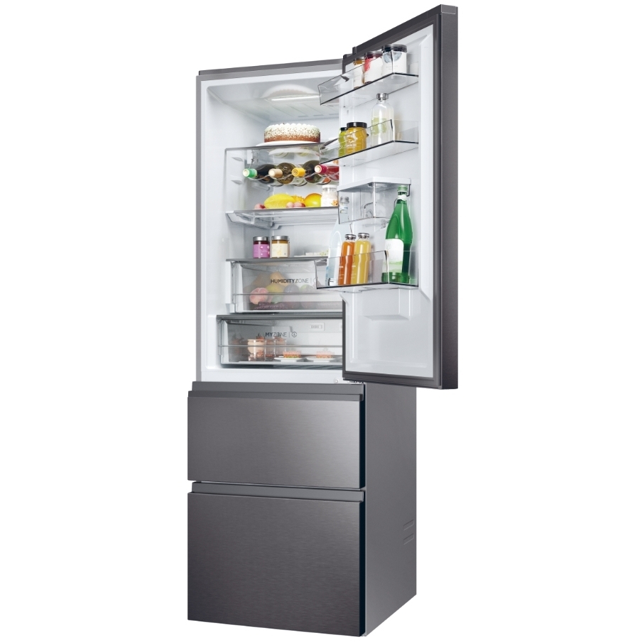 Haier HTW5618EWMP Total No Frost Fridge Freezer, 60/40, Grey, E Rated